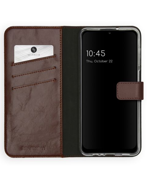 Selencia Echt Lederen Bookcase Samsung Galaxy A12 - Bruin / Braun  / Brown