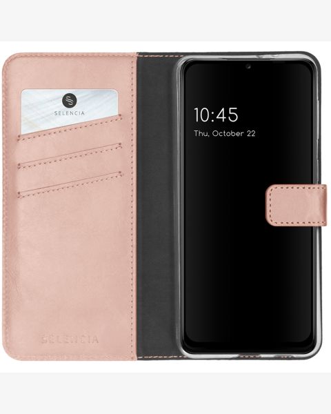 Selencia Echt Lederen Bookcase Samsung Galaxy A22 (5G) - Roze / Rosa / Pink