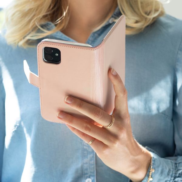 Selencia Echt Lederen Bookcase Samsung Galaxy A22 (5G) - Roze / Rosa / Pink