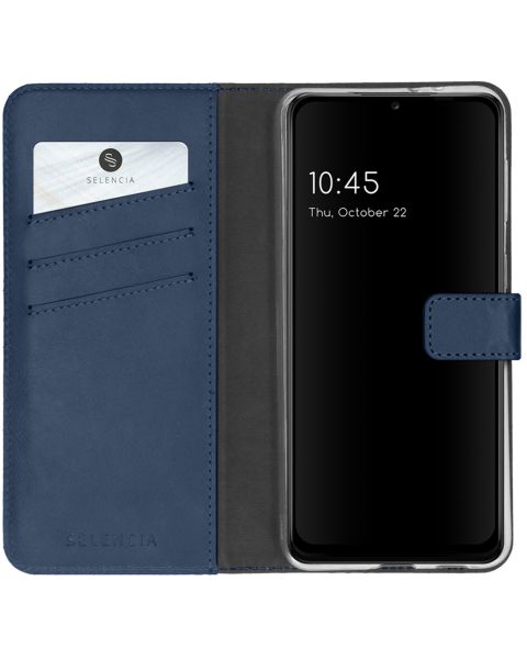 Selencia Echt Lederen Bookcase Samsung Galaxy A22 (5G) - Blauw / Blau / Blue