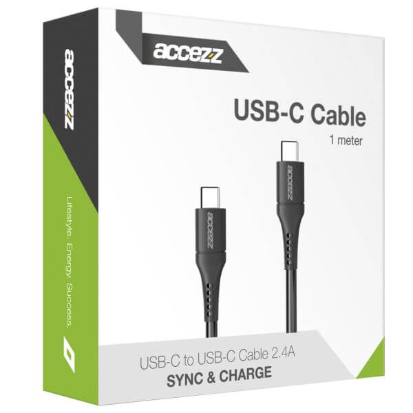 Accezz USB-C naar USB-C kabel - 1 meter - Zwart / Schwarz / Black