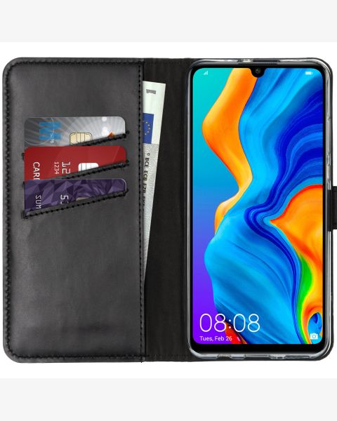 Selencia Echt Lederen Bookcase Huawei P30 Lite - Zwart / Schwarz / Black
