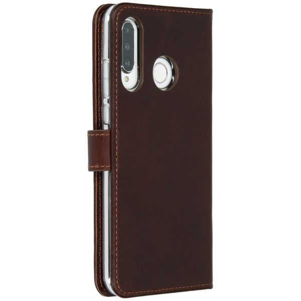 Selencia Echt Lederen Bookcase Huawei P30 Lite - Bruin / Braun  / Brown