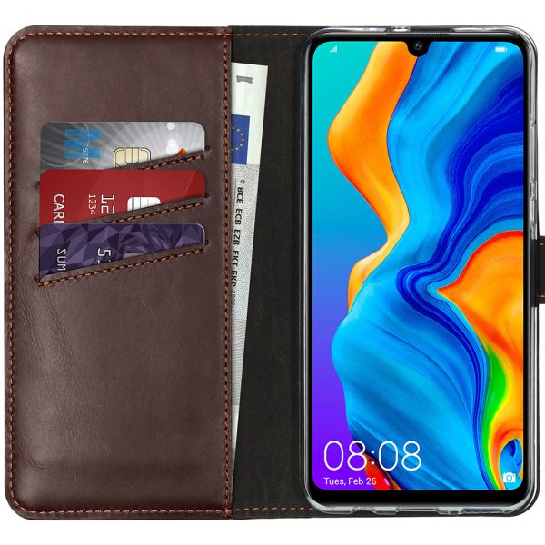 Selencia Echt Lederen Bookcase Huawei P30 Lite - Bruin / Braun  / Brown