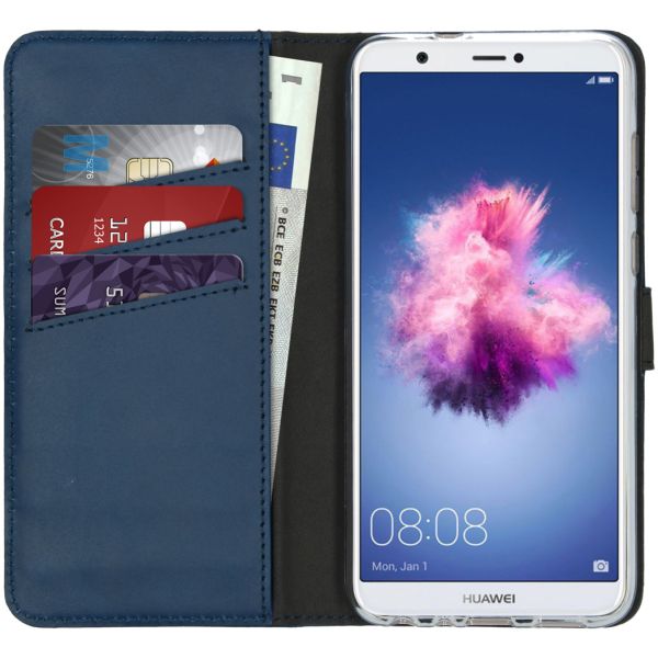 Selencia Echt Lederen Bookcase Huawei P Smart - Blauw / Blau / Blue