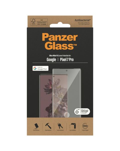 PanzerGlass Ultra-Wide Fit Anti-Bacterial Screenprotector incl. applicator Google Pixel 7 Pro