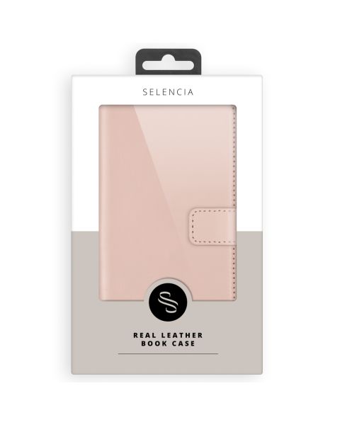 Selencia Echt Lederen Bookcase iPhone 13 Mini - Roze / Rosa / Pink