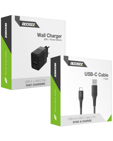 Wall Charger 20W + USB-C naar USB kabel - 1 meter - Zwart - Zwart