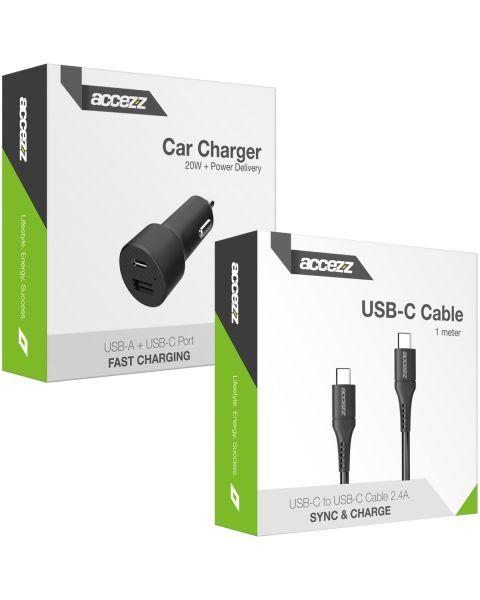 Car Charger 20W + USB-C naar USB-C kabel - 1 meter - Zwart - Zwart