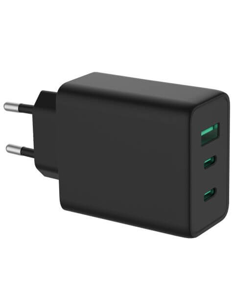 Accezz Power Pro GaN Ultra Fast Wall Charger - Oplader 2x USB-C & USB aansluiting - Snellader - Power Delivery - 65W - Zwart / Schwarz / Black