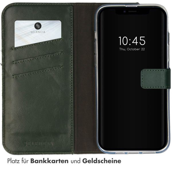 Selencia Echt Lederen Bookcase iPhone 14 - Groen / Grün  / Green