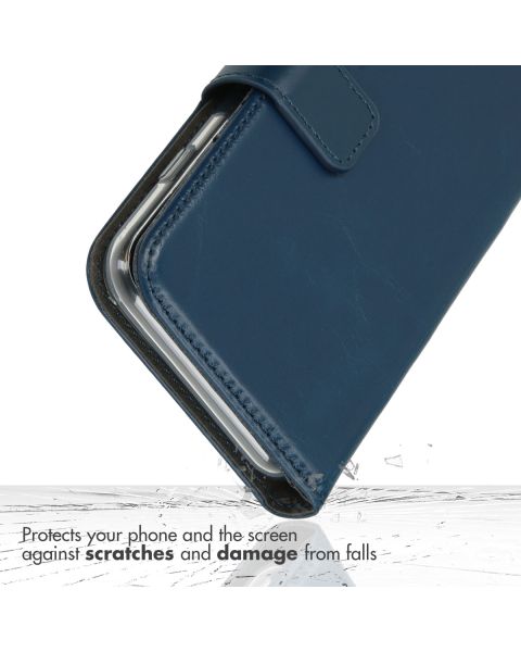 Selencia Echt Lederen Bookcase iPhone 14 Pro - Blauw / Blau / Blue