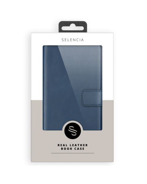 Selencia Echt Lederen Bookcase iPhone 15 - Blauw / Blau / Blue