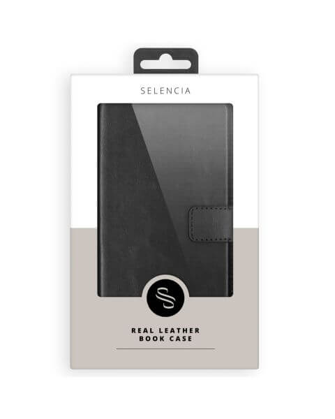 Selencia Echt Lederen Bookcase iPhone 15 - Zwart / Schwarz / Black