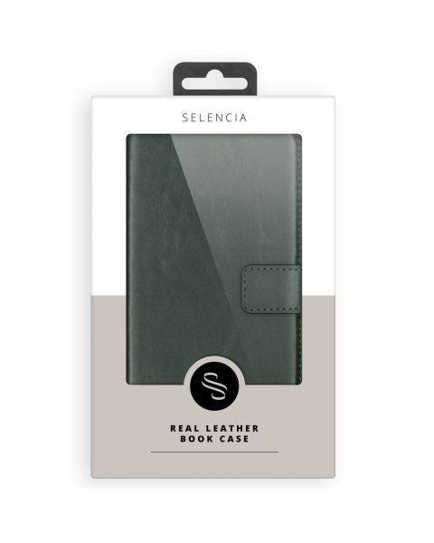 Selencia Echt Lederen Bookcase iPhone 15 Pro - Groen / Grün  / Green