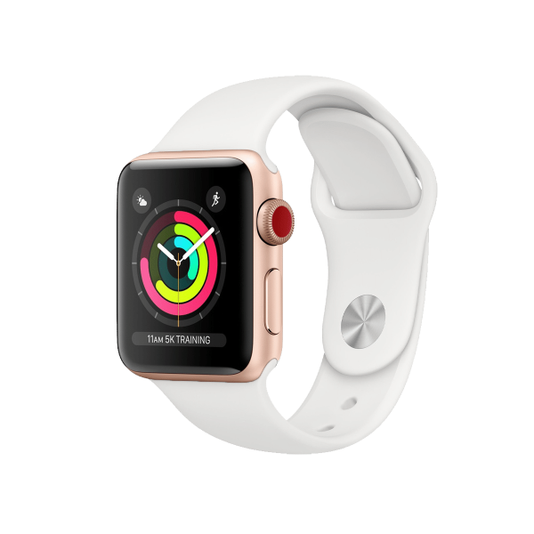 Refurbished Apple Watch Series 3 | 38mm | Aluminum Case Gold | White Sport Band | GPS | WiFi + 4G