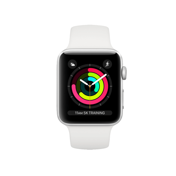 Refurbished Apple Watch Series 3 | 38mm | Aluminum Case Silver | White Sport Band | GPS | WiFi