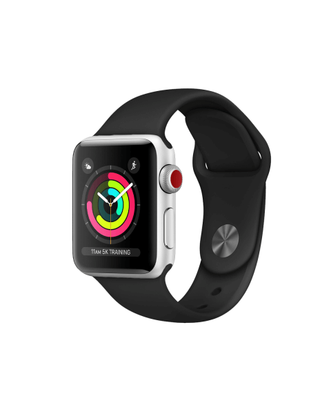 Refurbished Apple Watch Series 3 | 38mm | Aluminum Case Silver | Black Sport Band | GPS | WiFi + 4G