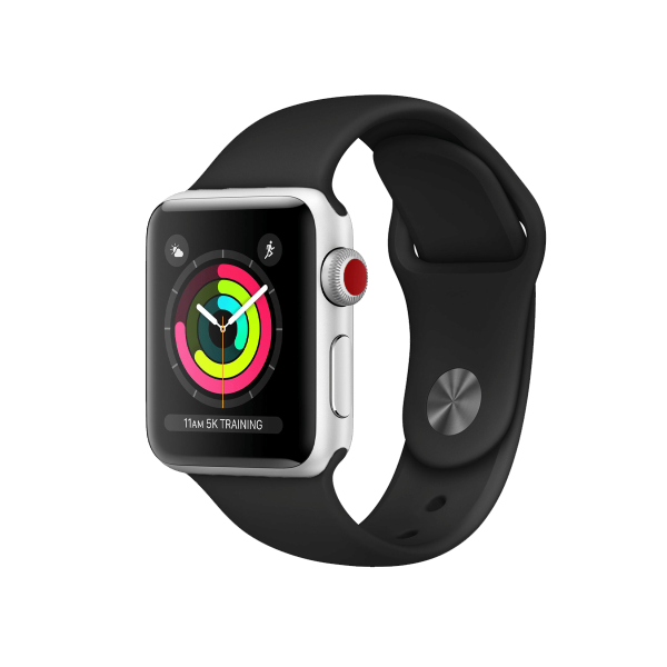 Refurbished Apple Watch Series 3 | 38mm | Aluminum Case Silver | Black Sport Band | GPS | WiFi + 4G