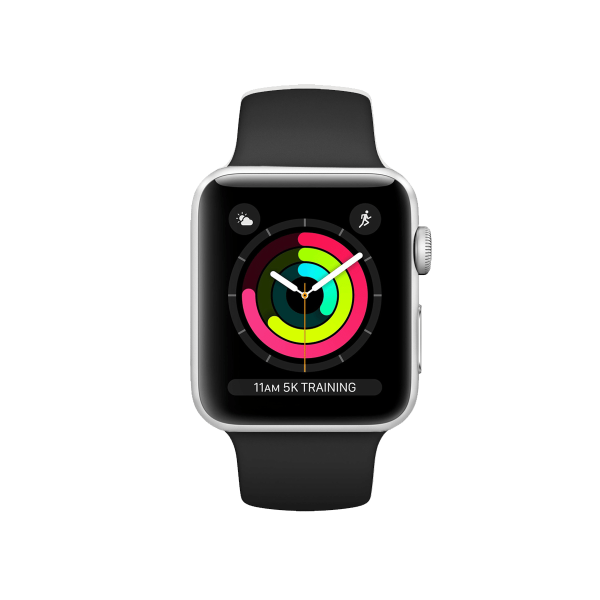 Refurbished Apple Watch Series 3 | 38mm | Aluminum Case Silver | Black Sport Band | GPS | WiFi