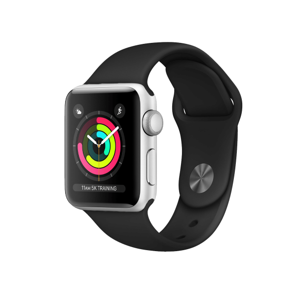 Refurbished Apple Watch Series 3 | 38mm | Aluminum Case Silver | Black Sport Band | GPS | WiFi