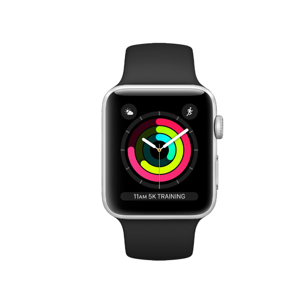Refurbished Apple Watch Series 3 | 42mm | Aluminum Case Silver | Black Sport Band | GPS | WiFi + 4G