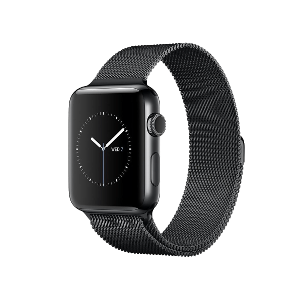 Refurbished Apple Watch Series 2 42mm Stainless Steel Case Black Black Sport Band GPS WiFi Refurbished.store