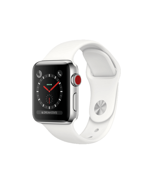 Refurbished Apple Watch Series 3 | 38mm | Stainless Steel Case Silver | White Sport Band | GPS | WiFi + 4G