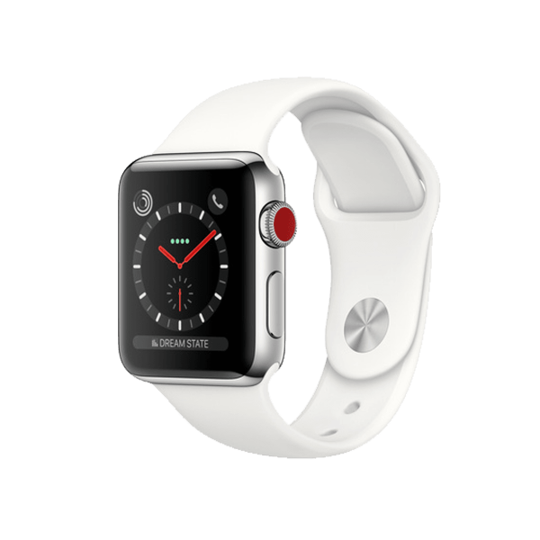 Refurbished Apple Watch Series 3 | 38mm | Stainless Steel Case Silver | White Sport Band | GPS | WiFi + 4G