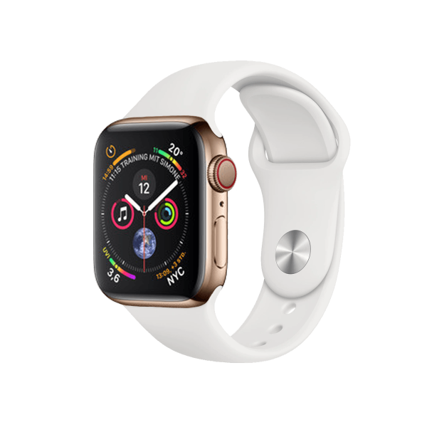 Refurbished Apple Watch Series 4 | 40mm | Stainless Steel Case Gold | White Sport Band | GPS | WiFi + 4G