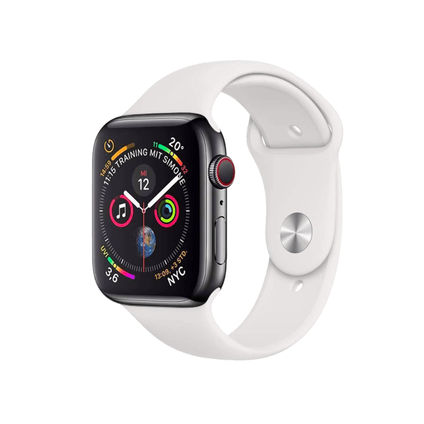 Refurbished Apple Watch Series 4 | 44mm | Aluminum Case Space Gray | White Sport Band | GPS | WiFi