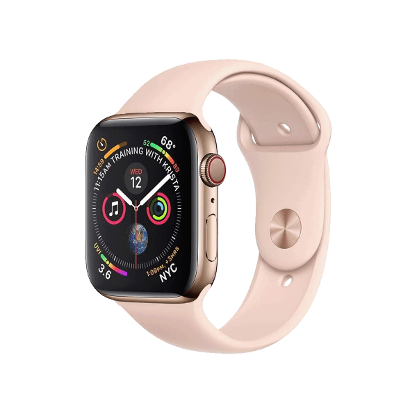 Refurbished Apple Watch Series 4 | 44mm | Stainless Steel Case Gold | Pink Sport Band | GPS | WiFi + 4G