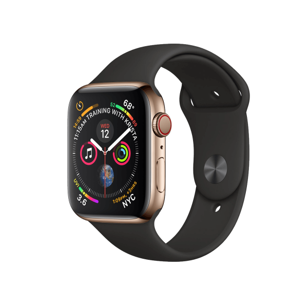Refurbished Apple Watch Series 4 | 44mm | Stainless Steel Case Gold | Black Sport Band | GPS | WiFi + 4G