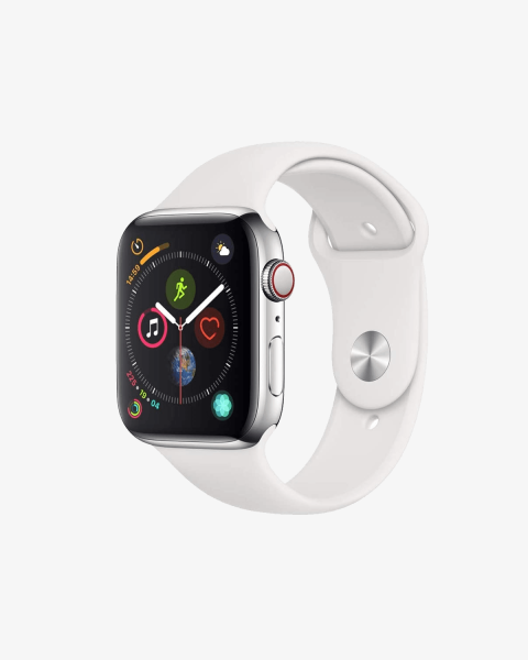 Refurbished Apple Watch Series 4 | 44mm | Stainless Steel Case Silver | White Sport Band | GPS | WiFi + 4G