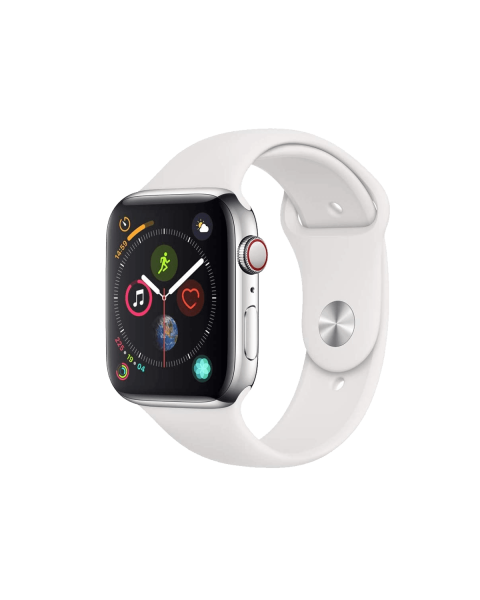 Refurbished Apple Watch Series 4 | 44mm | Stainless Steel Case Silver | White Sport Band | GPS | WiFi + 4G