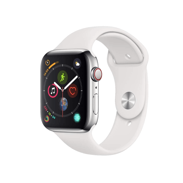 Refurbished Apple Watch Series 4 | 44mm | Stainless Steel Case Silver | White Sport Band | GPS | WiFi