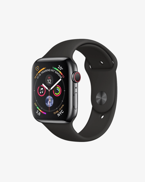 Refurbished Apple Watch Series 4 | 44mm | Stainless Steel Case Black | Black Sport Band | GPS | WiFi + 4G