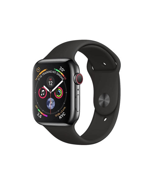 Refurbished Apple Watch Series 4 | 44mm | Stainless Steel Case Black | Black Sport Band | GPS | WiFi + 4G