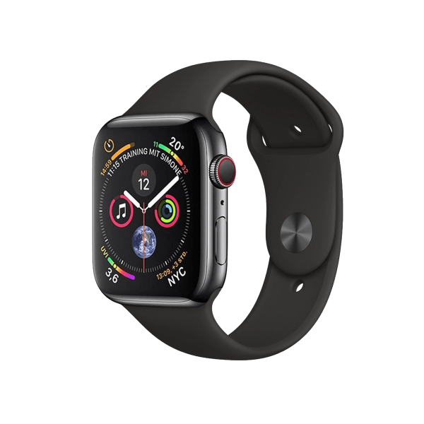 Refurbished Apple Watch Series 4 | 44mm | Stainless Steel Case Black | Black Sport Band | GPS | WiFi + 4G