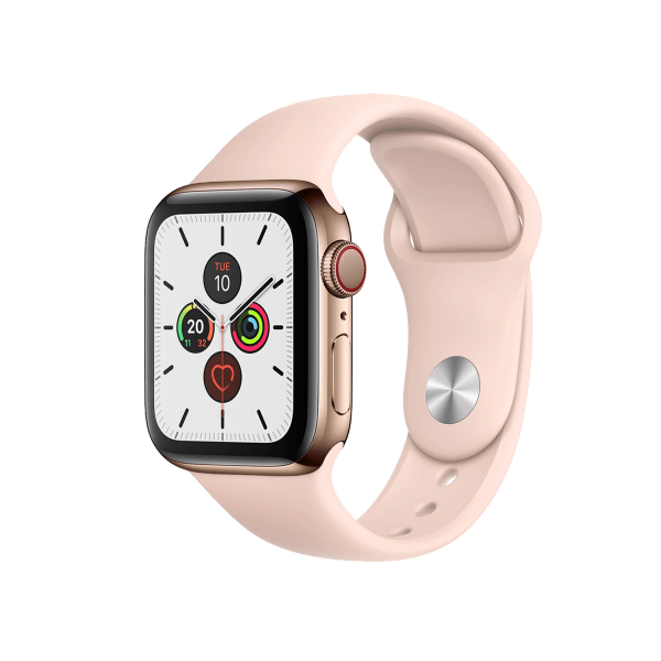 Refurbished Apple Watch Series 5 | 40mm | Stainless Steel Case Gold | Pink Sport Band | GPS | WiFi + 4G