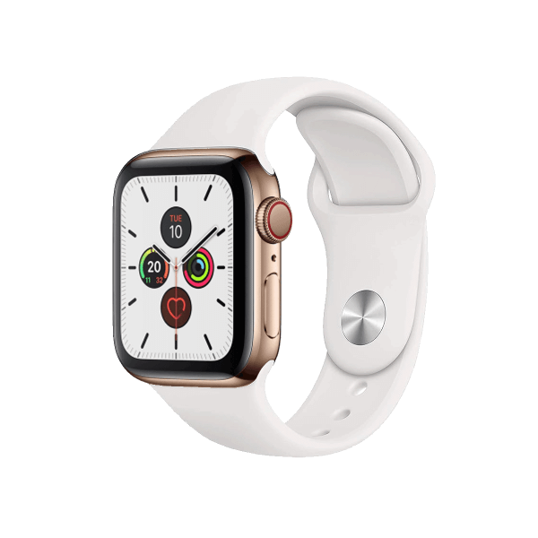 Refurbished Apple Watch Series 5 | 40mm | Stainless Steel Case Gold | White Sport Band | GPS | WiFi + 4G