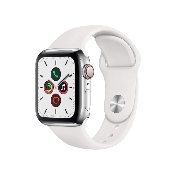 Refurbished Apple Watch Series 5 | 40mm | Stainless Steel Case Silver | White Sport Band | GPS | WiFi + 4G