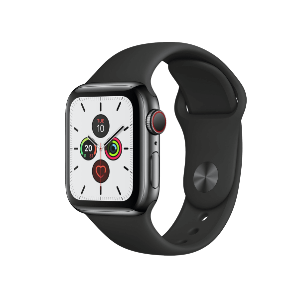 Refurbished Apple Watch Series 5 | 40mm | Titanium Case Space Gray | Black Sport band | GPS | WiFi + 4G