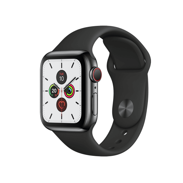 Refurbished Apple Watch Series 5 | 44mm | Titanium Case Space Gray | Black Sport band | GPS | WiFi + 4G