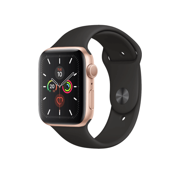 Refurbished Apple Watch Series 5 | 44mm | Aluminum Case Gold | Black Sport Band | GPS | WiFi + 4G
