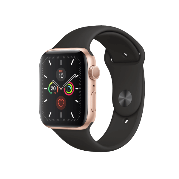 Refurbished Apple Watch Series 5 | 44mm | Aluminum Case Gold | Black Sport Band | GPS | WiFi