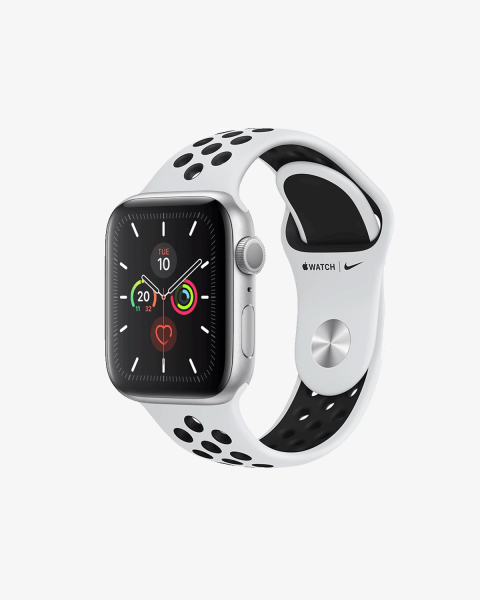 Apple Watch Series 5 | 44mm | Aluminum Case Silver | White/Black Nike Sport Band | GPS | Wi-Fi + 4G