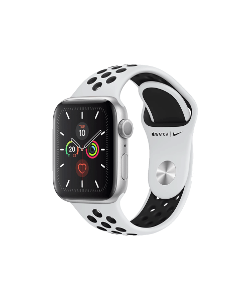 Apple Watch Series 5 | 44mm | Aluminum Case Silver | White/Black Nike Sport Band | GPS | Wi-Fi + 4G