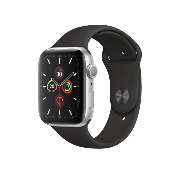 Refurbished Apple Watch Series 5 | 44mm | Aluminum Case Silver | Black Sport Band | GPS | WiFi + 4G