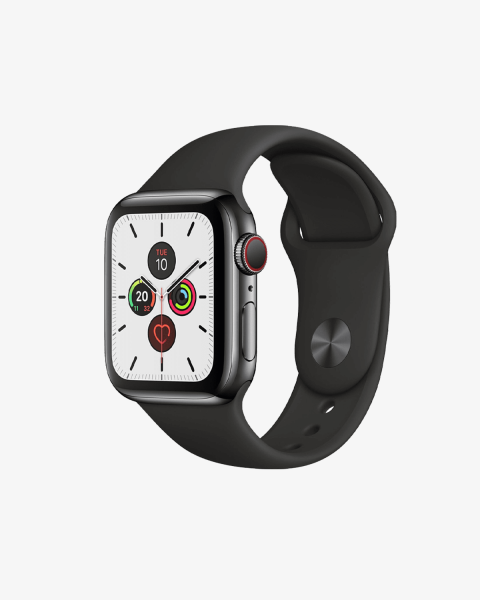 Refurbished Apple Watch Series 5 | 40mm | Stainless Steel Case Black | Black Sport Band | GPS | WiFi + 4G